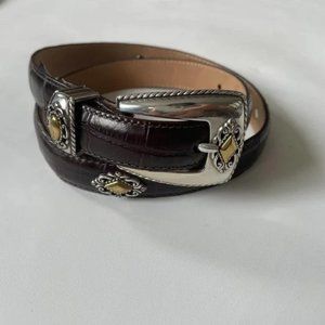 Vintage 1990s Brighton Leather Crocodile Embossed  Black Silver Gold M 30 EUC